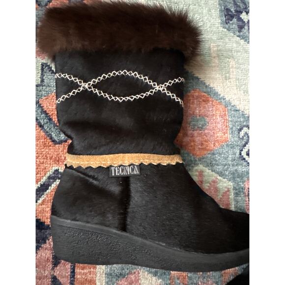 Vintage Tecnica Italian Apres Ski Fur Winter Boots Black Size 36 / 42 - Picture 2 of 12